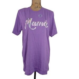 Mama T Shirt Large Purple Glitter Spanish 100% Cotton Crew Neck Bella Canvas NEW